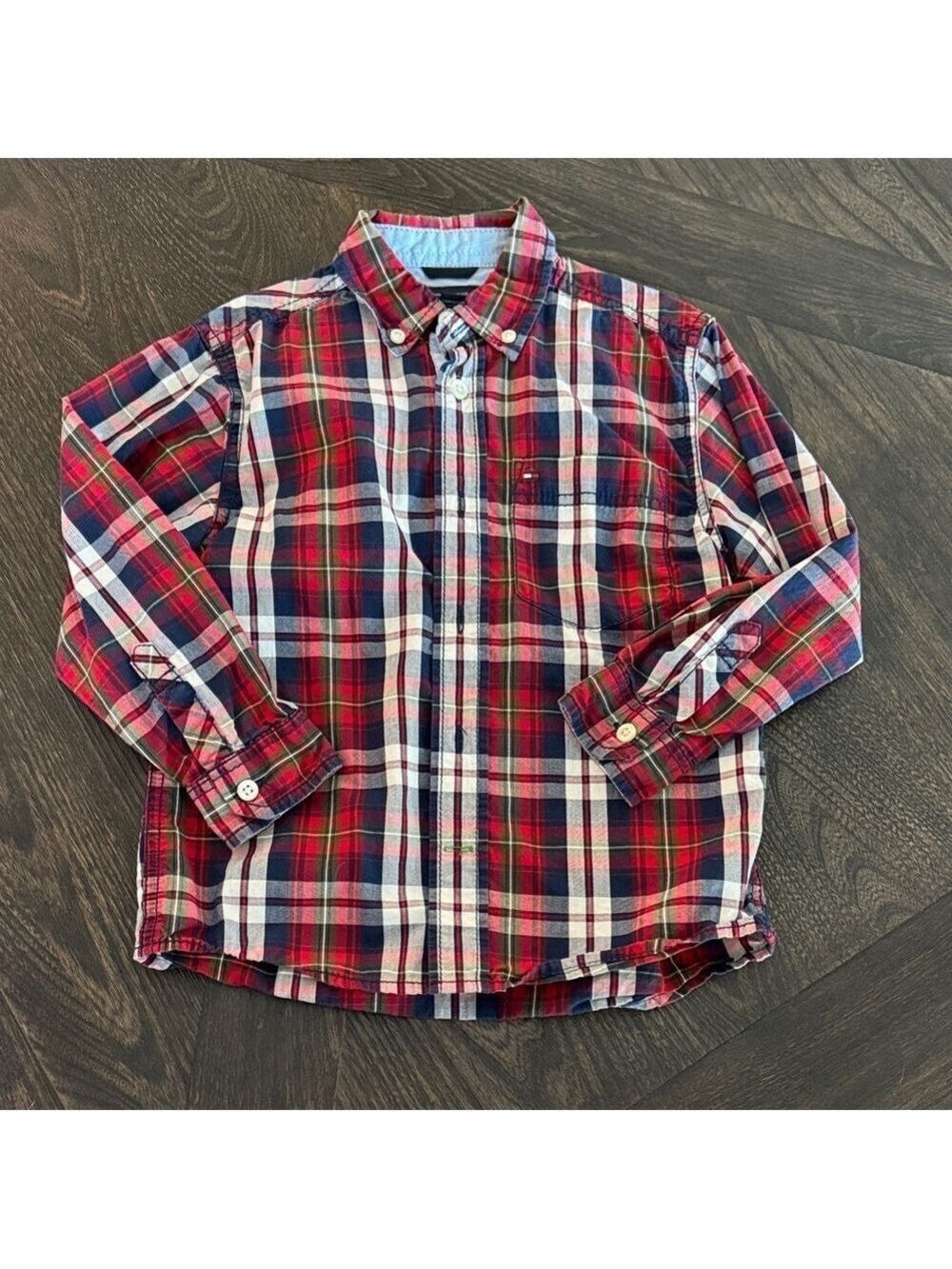 Tommy Hilfiger Red Blue Plaid Button Down Shirt Kids